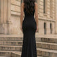 Black Mermaid Round Neck Long Prom Dress with Cut Out