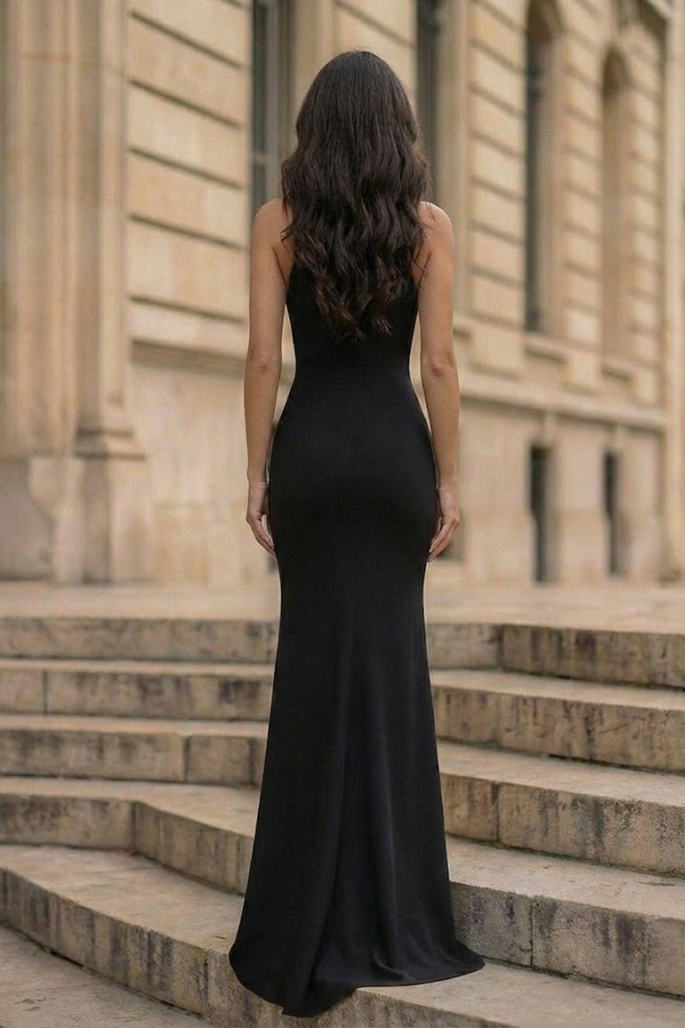 Black Mermaid Round Neck Long Prom Dress with Cut Out