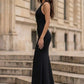 Black Mermaid Round Neck Long Prom Dress with Cut Out