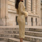 Sparkly Gold Bodycon Scoop Long Evening Dress with Feathers