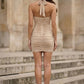 Grey Bodycon Halter Short Homecoming Dress with 3D Flowers