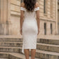 White Bodycon Off the Shoulder Long prom Dress with Ruffles