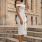 White Bodycon Off the Shoulder Long prom Dress with Ruffles