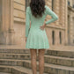 Mint Green A Line V-Neck Short Homecoming Dress with Buttons