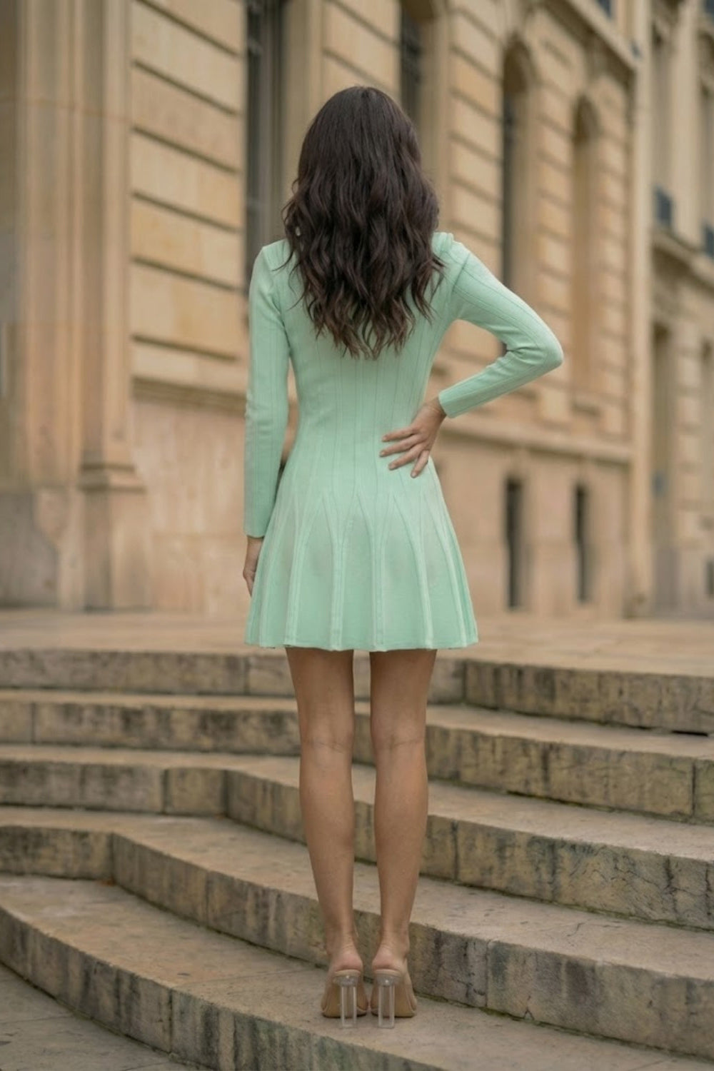 Mint Green A Line V-Neck Short Homecoming Dress with Buttons