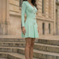 Mint Green A Line V-Neck Short Homecoming Dress with Buttons