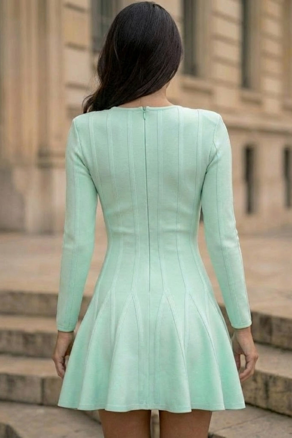 Mint Green A Line V-Neck Short Homecoming Dress with Buttons