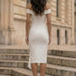 White Bodycon Off the Shoulder Long Prom Dress with Belt