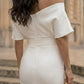 White Bodycon Off the Shoulder Long Prom Dress with Belt