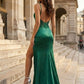 Green Mermaid Spaghetti Straps Long Prom Dress with Lace Appliques