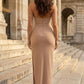 Dusty Pink Sheath High Neck Long Prom Dress with Beading