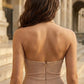 Dusty Pink Sheath High Neck Long Prom Dress with Beading