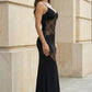 Black Sheath Spaghetti Straps Long Prom Dress with Lace Appliques