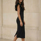 Black Sheath V-Neck Long Formal Dress with Ruffles