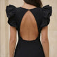 Black Sheath V-Neck Long Formal Dress with Ruffles