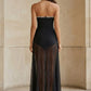 Black A Line Sweetheart Long Evening Dress with Rhinestone