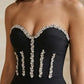 Black A Line Sweetheart Long Evening Dress with Rhinestone
