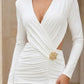 White Sheath V-Neck Long Formal Dress with Slit
