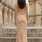 Yellow Floral Mermaid Scoop Long Prom Dress