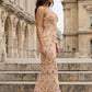 Yellow Floral Mermaid Scoop Long Prom Dress