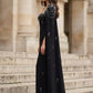 Black A Line Square Neck Long Formal Dress with Cape