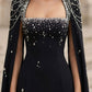 Black A Line Square Neck Long Formal Dress with Cape