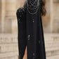 Black A Line Square Neck Long Formal Dress with Cape