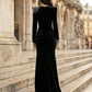 Black A Line Round Neck Long Formal Dress with Rhinestone