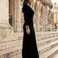 Black A Line Round Neck Long Formal Dress with Rhinestone