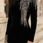 Black A Line Round Neck Long Formal Dress with Rhinestone