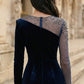 Dark Blue Sheath Illusion Neck Long Formal Dress with Rhinestone