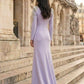 Mauve A Line V-Neck Long Prom Dress with Rhinestone