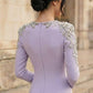 Mauve A Line V-Neck Long Prom Dress with Rhinestone