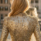 Sparkly Gold A Line Scoop Long Evening Dress with Belt