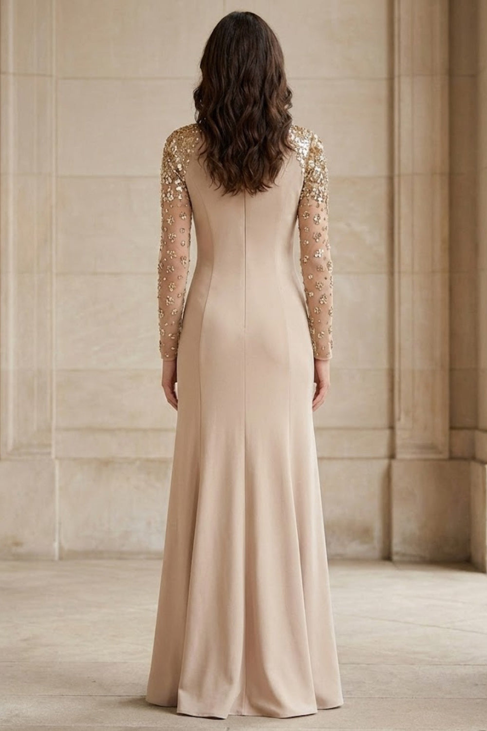 Dusty Pink A Line Scoop Long Formal Dress with Sequins