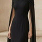 Black A Line Round Neck Long Formal Dress with Cape