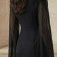 Black A Line Round Neck Long Formal Dress with Cape