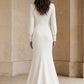 White Mermaid Round Neck Long Formal Dress with Cape