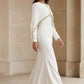 White Mermaid Round Neck Long Formal Dress with Cape