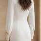 White Mermaid Round Neck Long Formal Dress with Cape