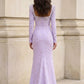 Purple Sheath Square Neck Long Formal Dress with Rhinestone