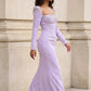 Purple Sheath Square Neck Long Formal Dress with Rhinestone