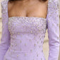 Purple Sheath Square Neck Long Formal Dress with Rhinestone