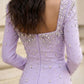 Purple Sheath Square Neck Long Formal Dress with Rhinestone