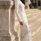 White Sheath High Neck Long Formal Dress with Rhinestone