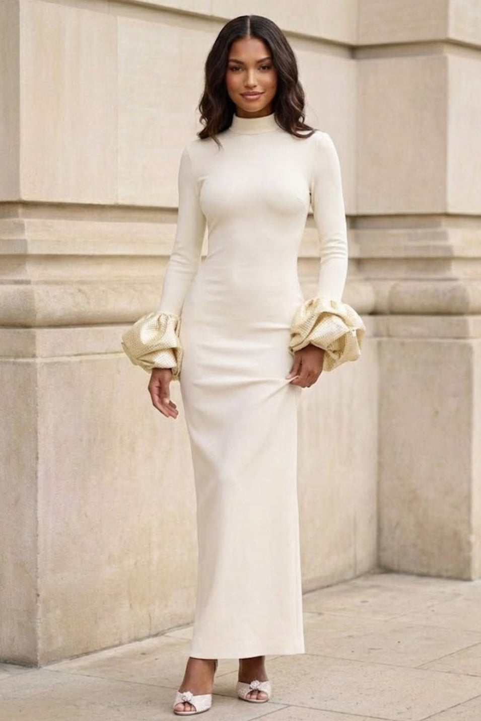 Simple White Sheath High Neck Long Prom Dress