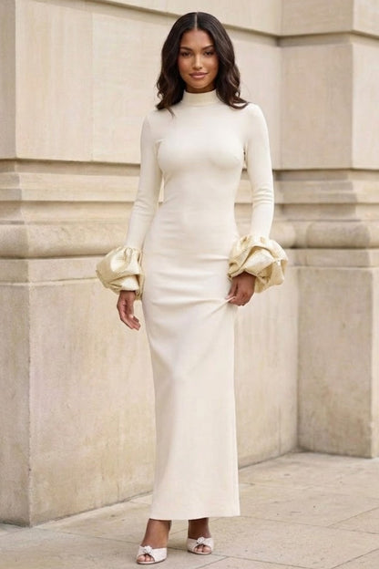 Simple White Sheath High Neck Long Prom Dress