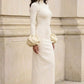 Simple White Sheath High Neck Long Prom Dress