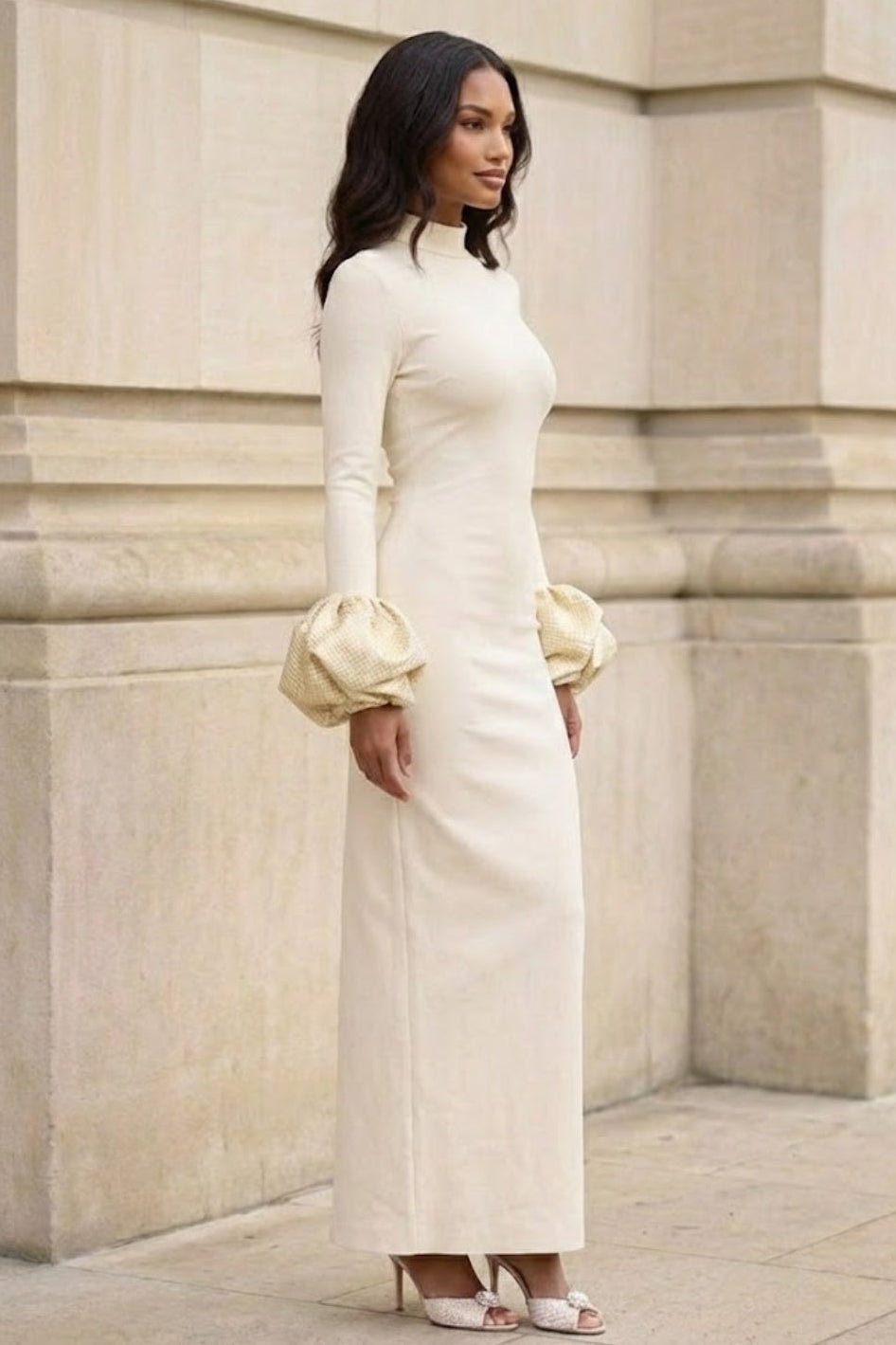 Simple White Sheath High Neck Long Prom Dress