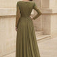 Olive Sheath Bateau Long Sleeves Formal Dress with Slit